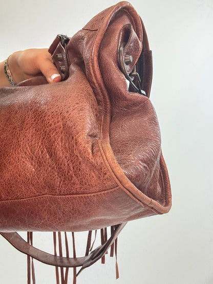Balenciaga Classic City Leather Bag — Reddish Brown.