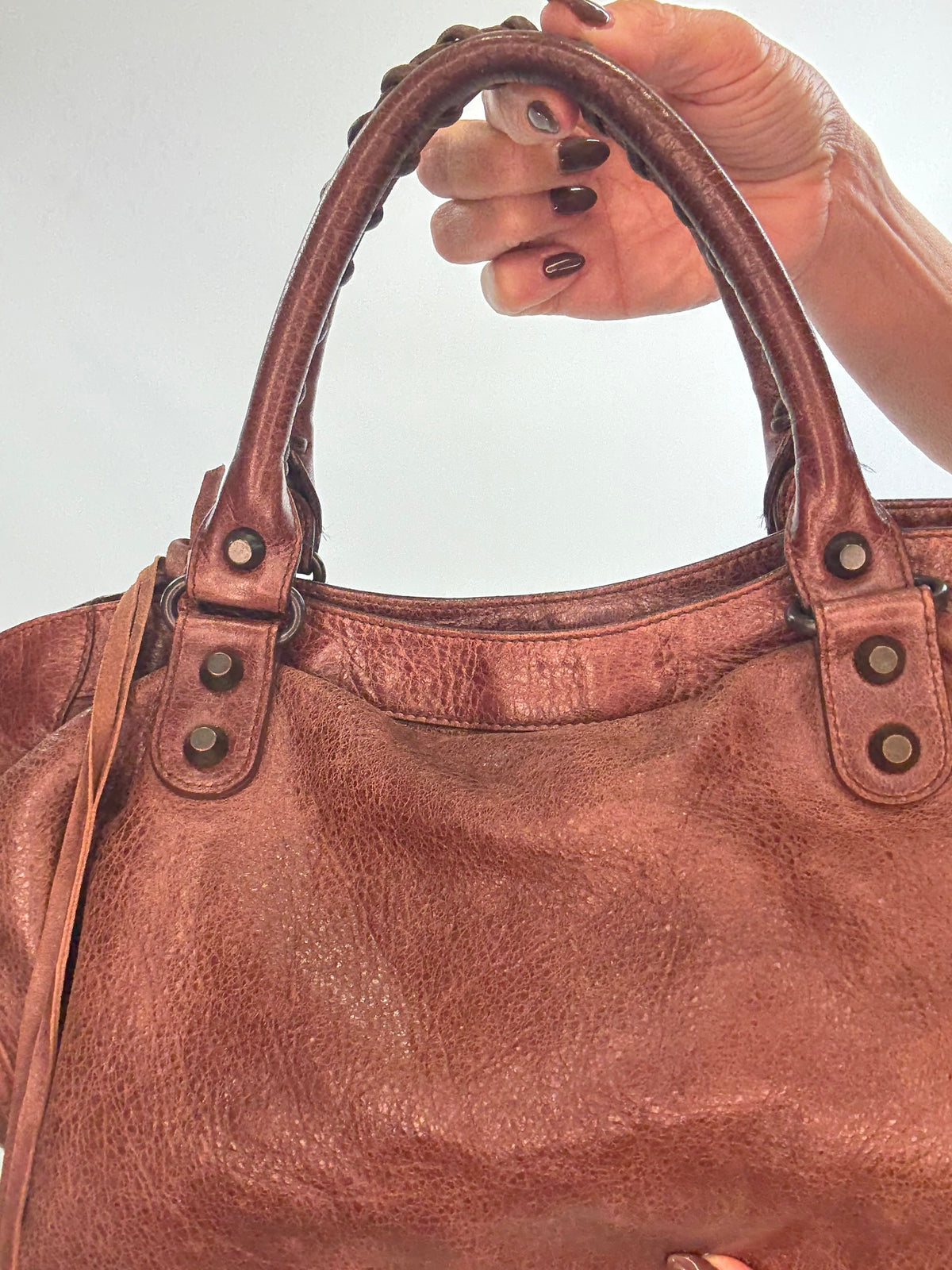 Balenciaga Classic City Leather Bag — Reddish Brown.