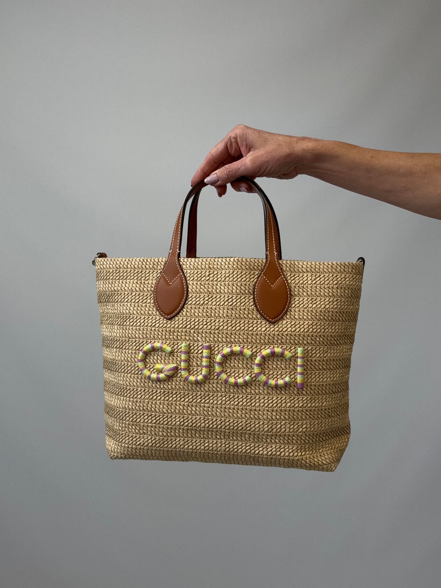 Gucci Logo Raffia Tote
