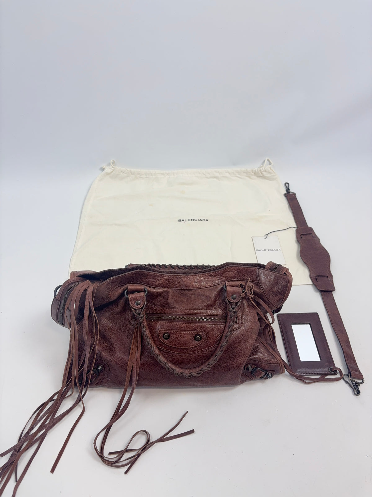 Balenciaga Classic City Leather Bag — Reddish Brown.