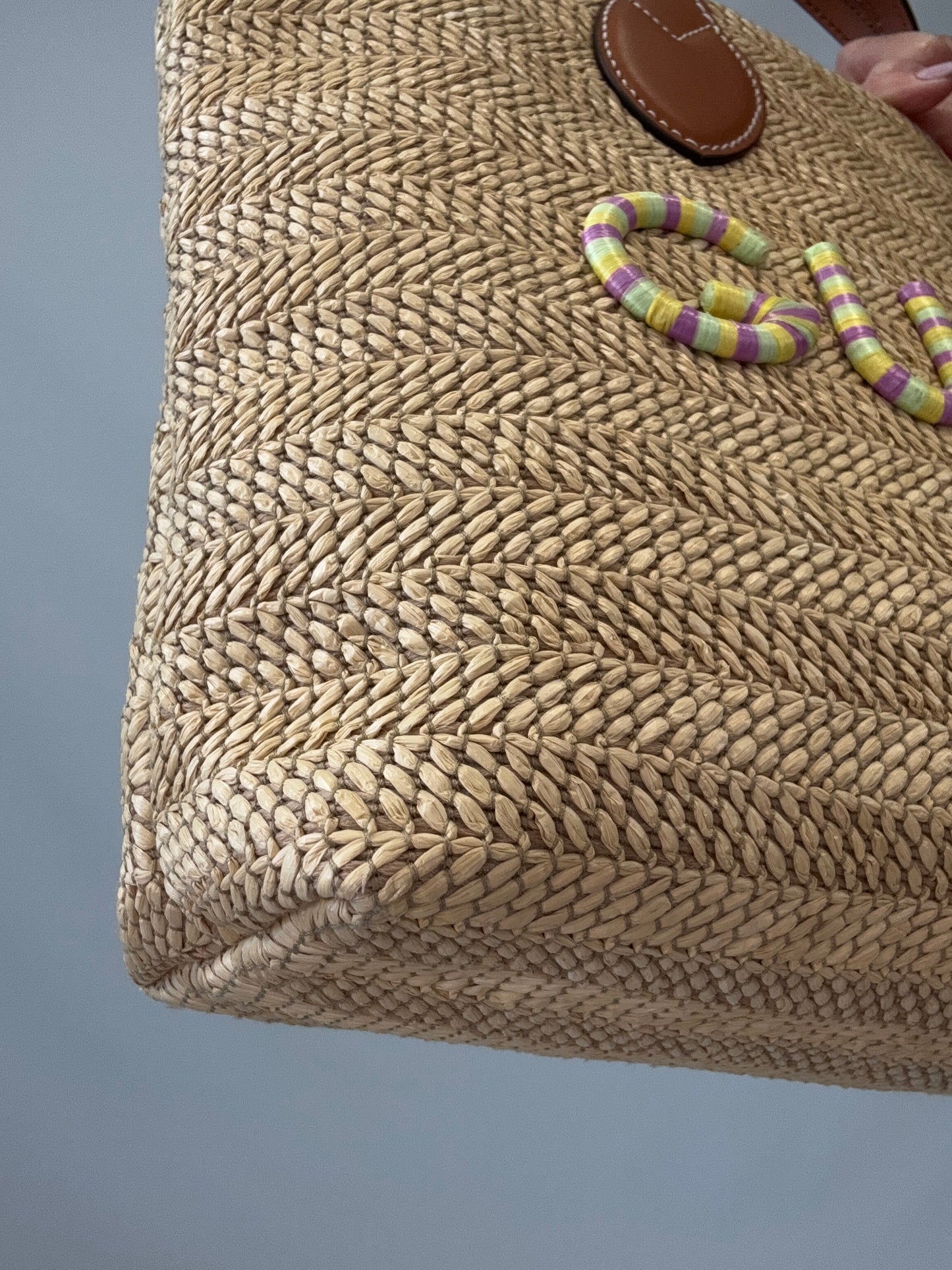 Gucci Logo Raffia Tote
