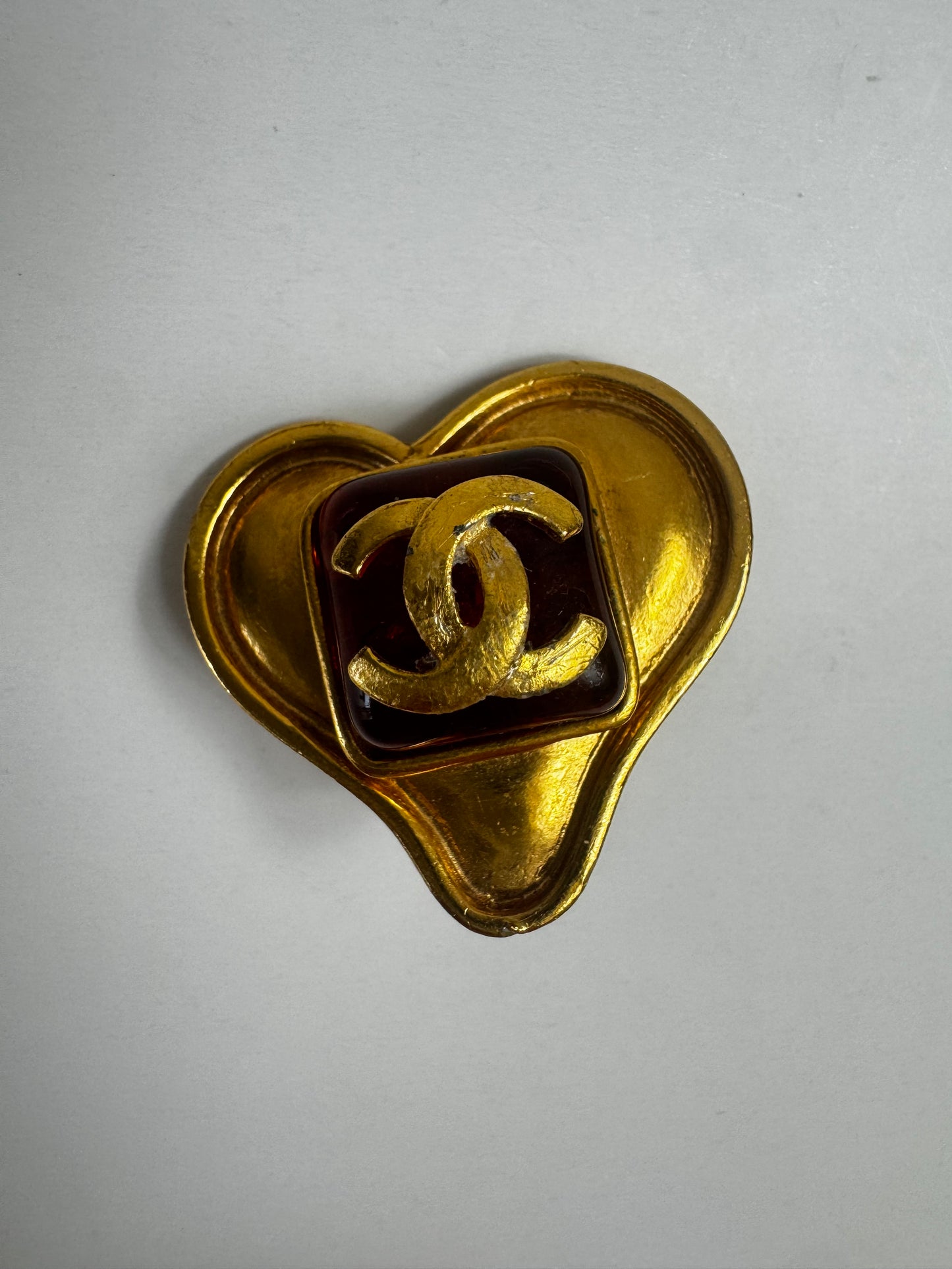 Chanel Vintage Gripoix Heart CC Clip On Earring
