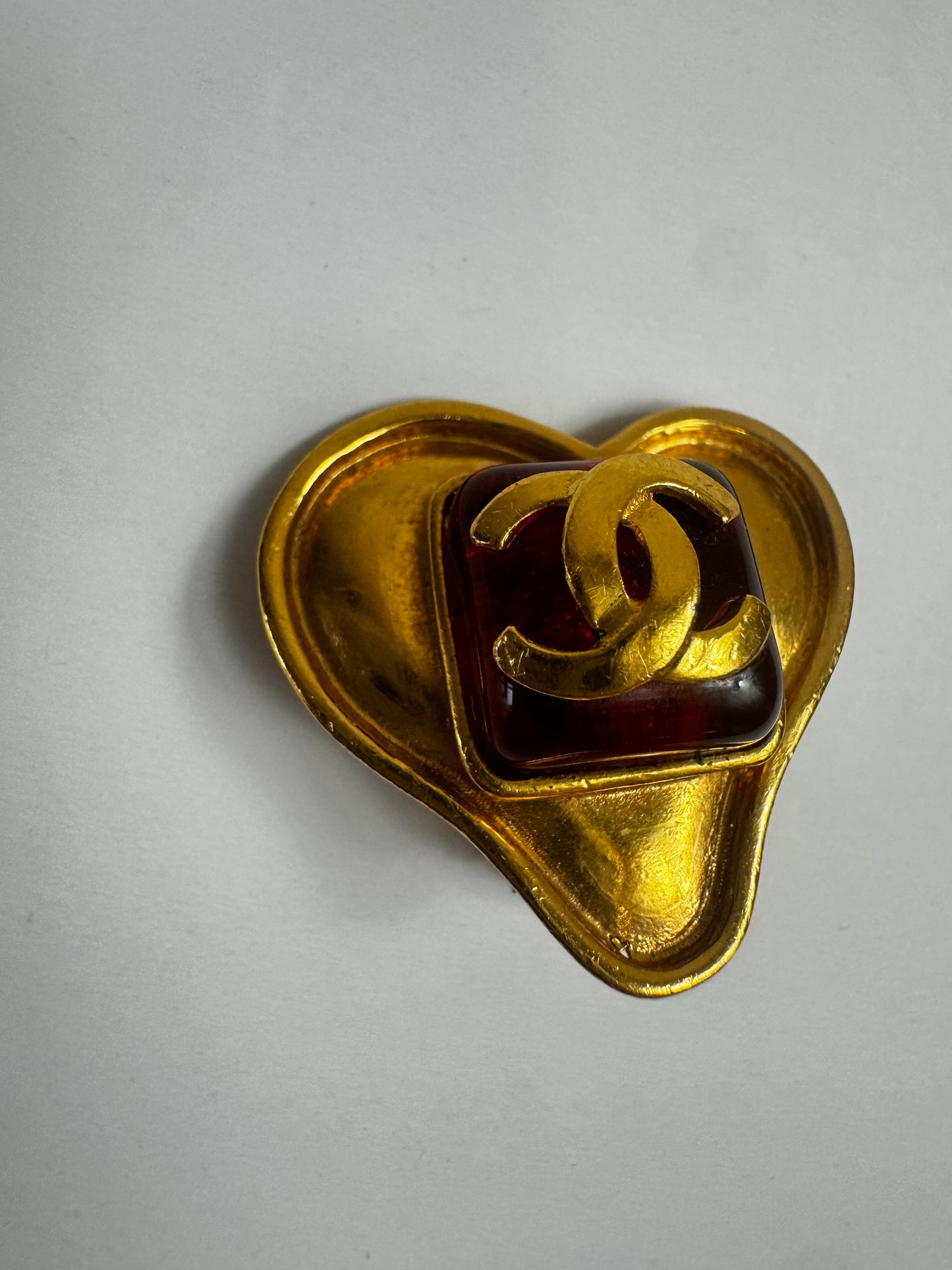 Chanel Vintage Gripoix Heart CC Clip On Earring