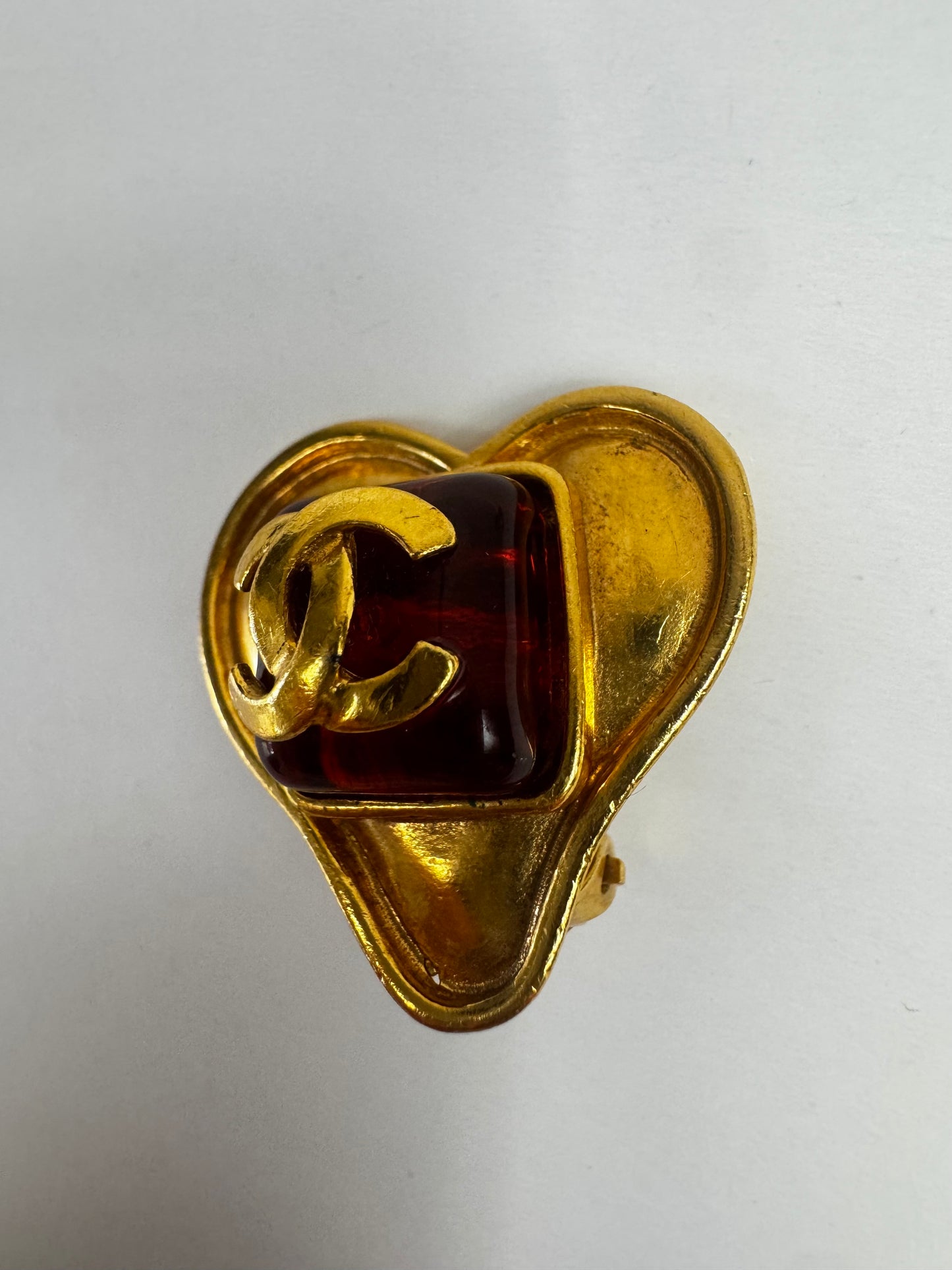 Chanel Vintage Gripoix Heart CC Clip On Earring