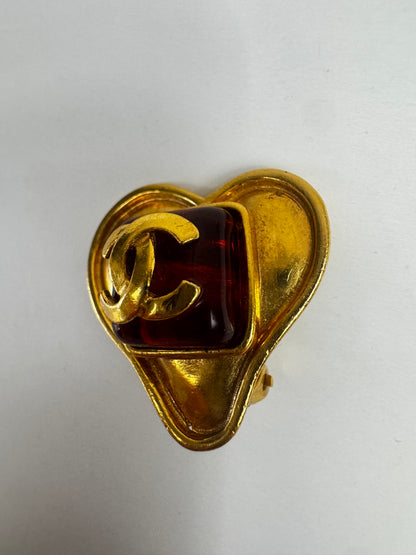 Chanel Vintage Gripoix Heart CC Clip On Earring