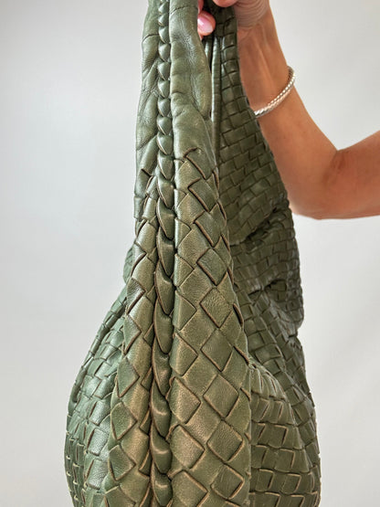 Bottega Veneta Intrecciato Large Knot Hobo — Olive Green Nappa Leather