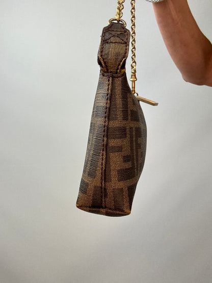 Fendi Zucca Rare  Spalmati Rose Ladybug Pochette Tabacco