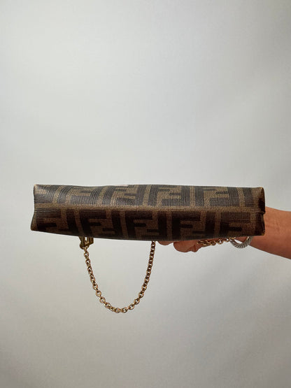Fendi Zucca Rare  Spalmati Rose Ladybug Pochette Tabacco