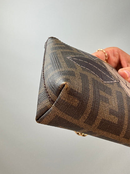 Fendi Zucca Rare  Spalmati Rose Ladybug Pochette Tabacco