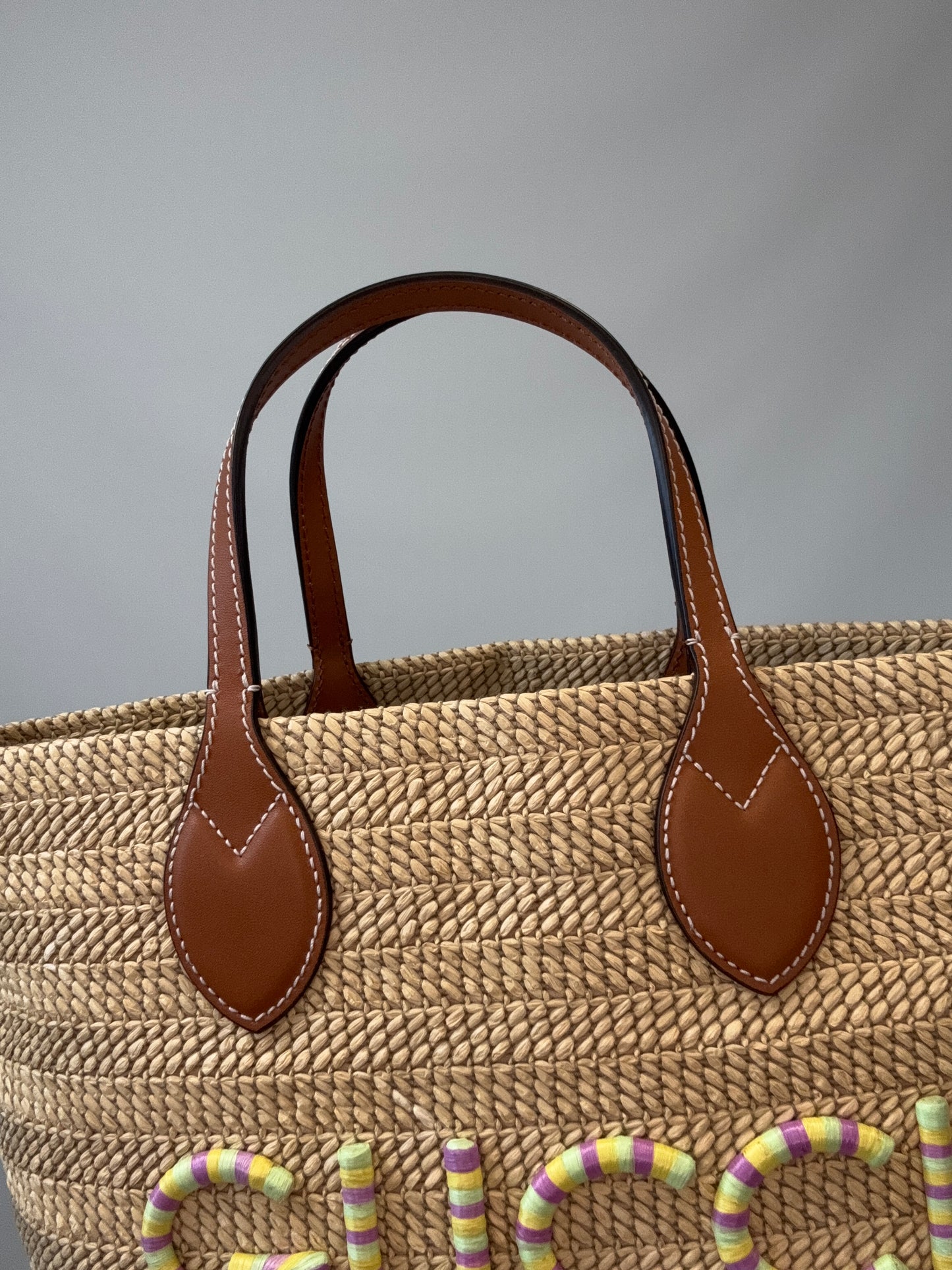 Gucci Logo Raffia Tote