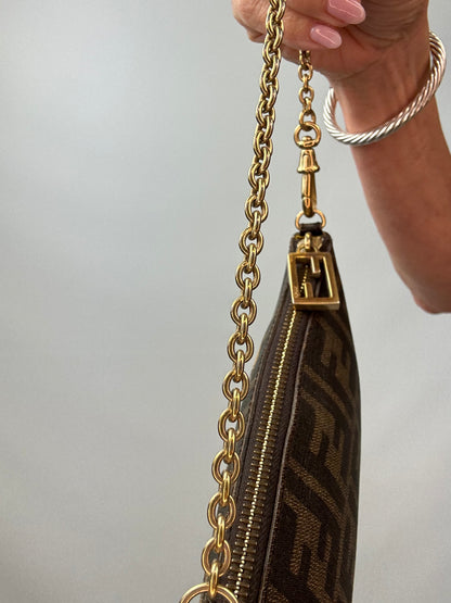 Fendi Zucca Rare  Spalmati Rose Ladybug Pochette Tabacco