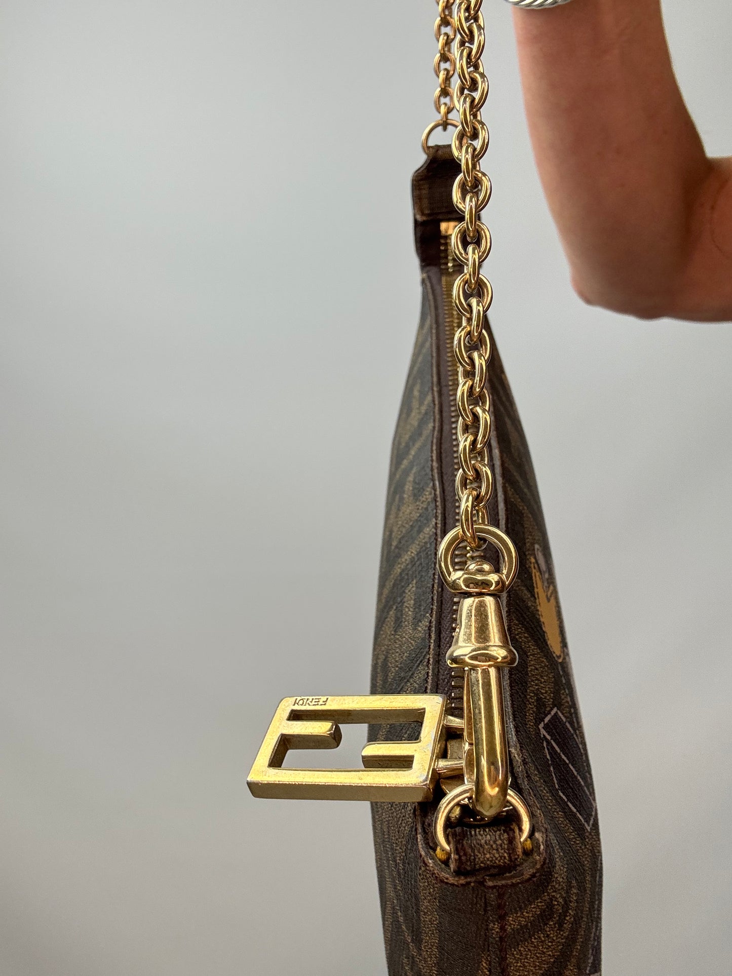 Fendi Zucca Rare  Spalmati Rose Ladybug Pochette Tabacco
