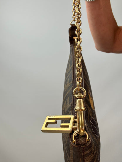 Fendi Zucca Rare  Spalmati Rose Ladybug Pochette Tabacco