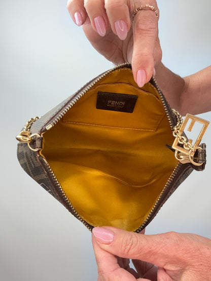 Fendi Zucca Rare  Spalmati Rose Ladybug Pochette Tabacco