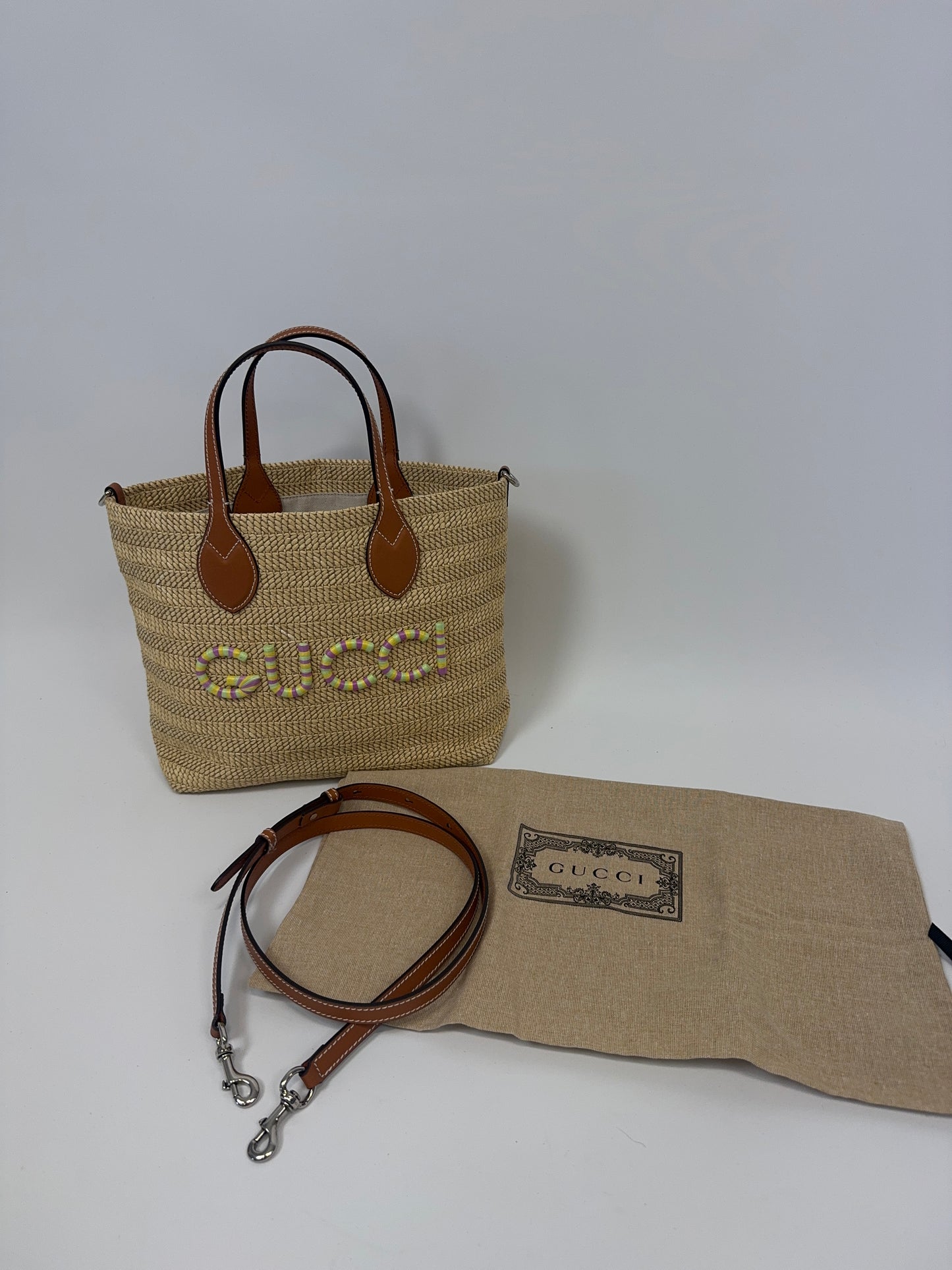 Gucci Logo Raffia Tote