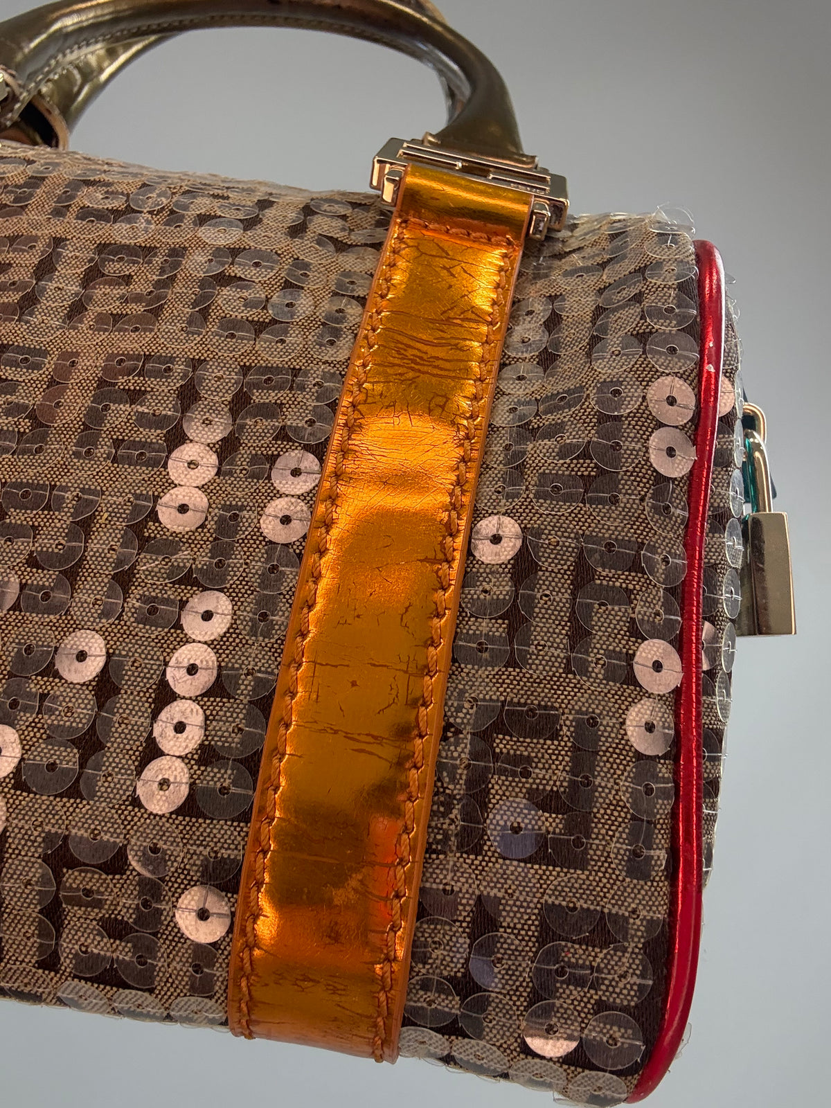 Fendi Zucchino Sequin Forever Boston Bag — Brown and Metallic Multicolor.