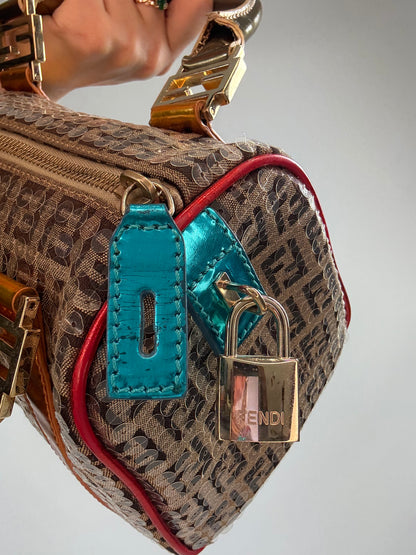 Fendi Zucchino Sequin Forever Boston Bag — Brown and Metallic Multicolor.