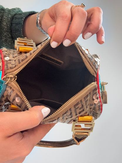Fendi Zucchino Sequin Forever Boston Bag — Brown and Metallic Multicolor.