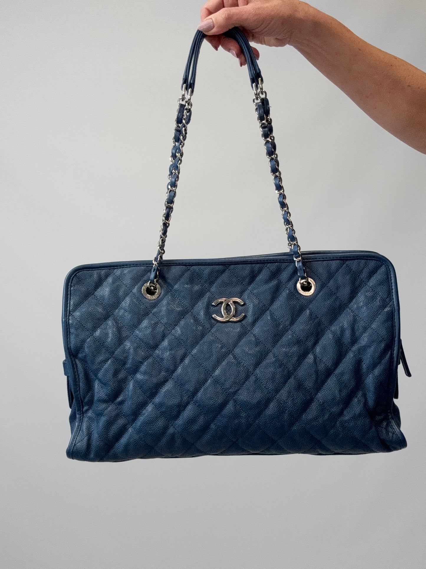 Chanel Caviar Large Quilted Tote - Blue