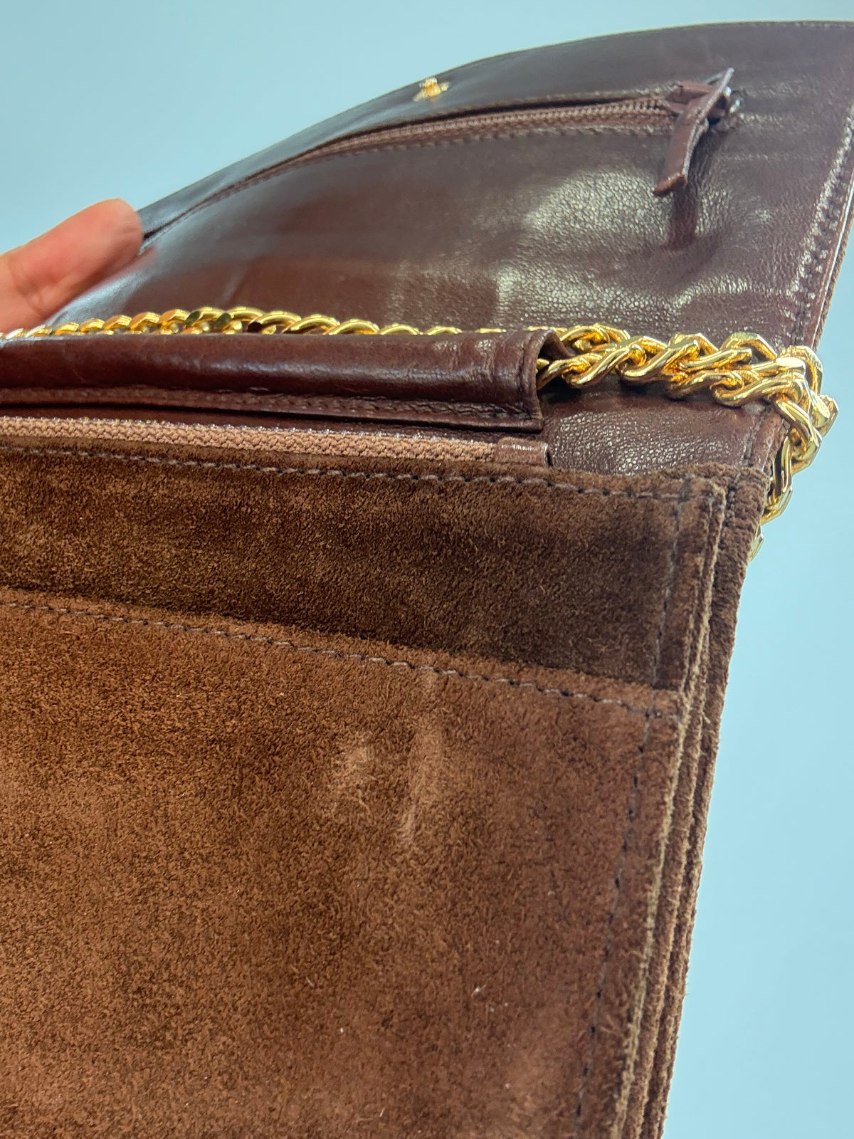 Chanel 1994–1996 Timeless CC Suede Wallet on Chain — Brown