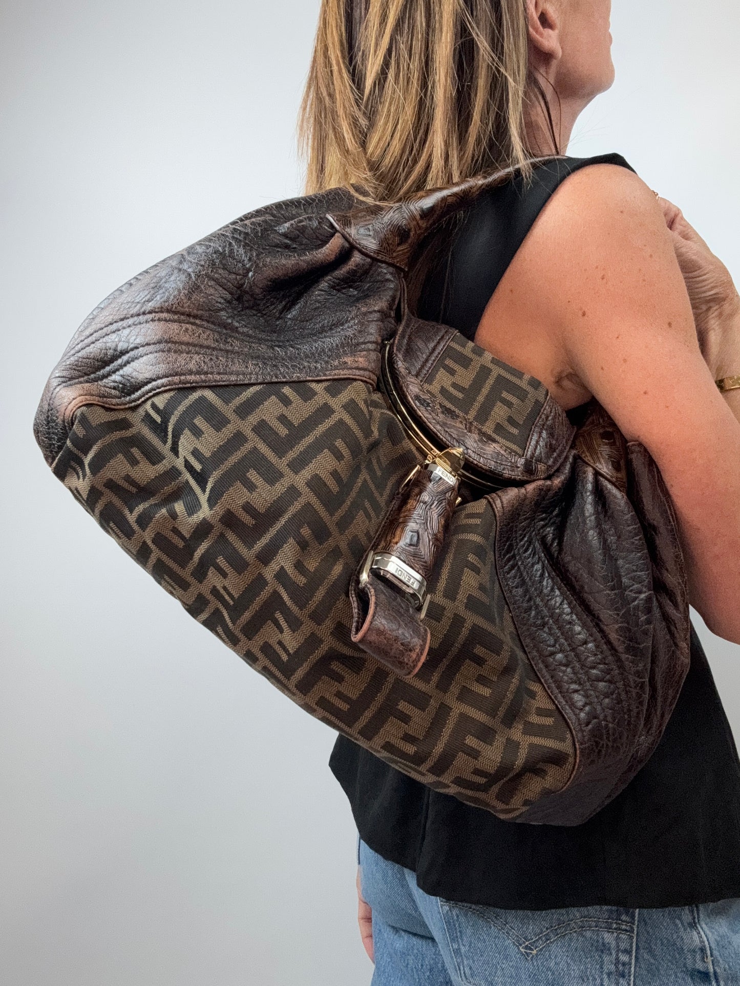 Fendi Vintage Zucca Tortuga Spy Bag — Brown