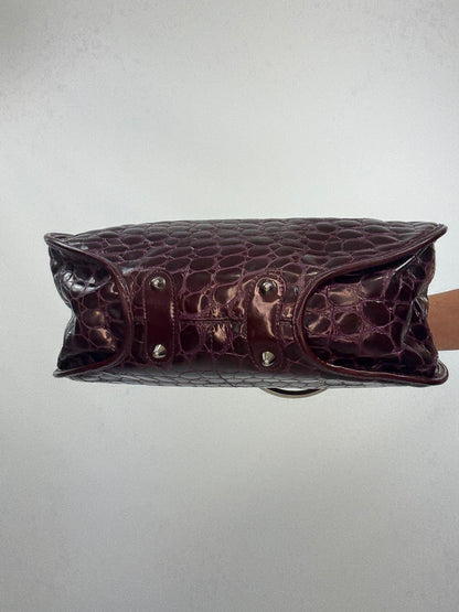 Christian Dior 61 Croc-Embossed Patent Leather Tote — Burgundy Plum
