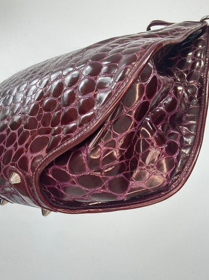 Christian Dior 61 Croc-Embossed Patent Leather Tote — Burgundy Plum