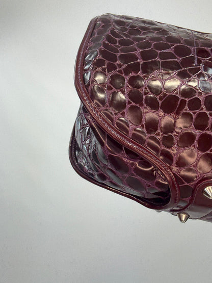 Christian Dior 61 Croc-Embossed Patent Leather Tote — Burgundy Plum