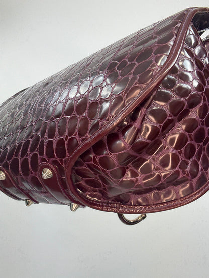 Christian Dior 61 Croc-Embossed Patent Leather Tote — Burgundy Plum