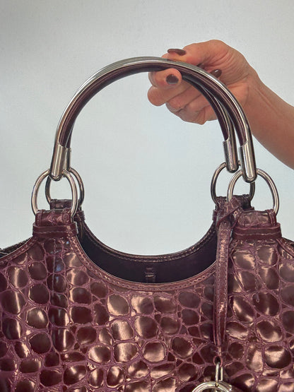 Christian Dior 61 Croc-Embossed Patent Leather Tote — Burgundy Plum