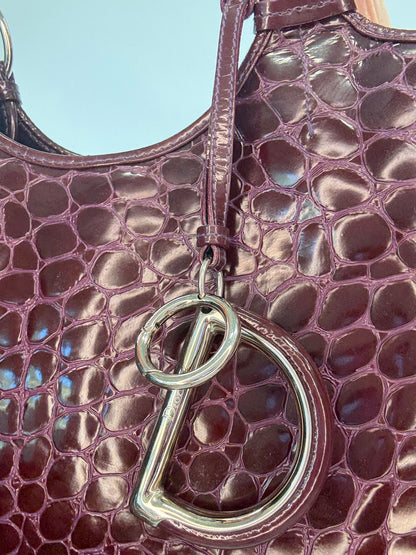 Christian Dior 61 Croc-Embossed Patent Leather Tote — Burgundy Plum