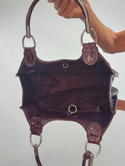 Christian Dior 61 Croc-Embossed Patent Leather Tote — Burgundy Plum