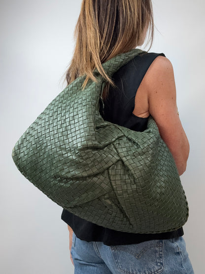 Bottega Veneta Intrecciato Large Knot Hobo — Olive Green Nappa Leather