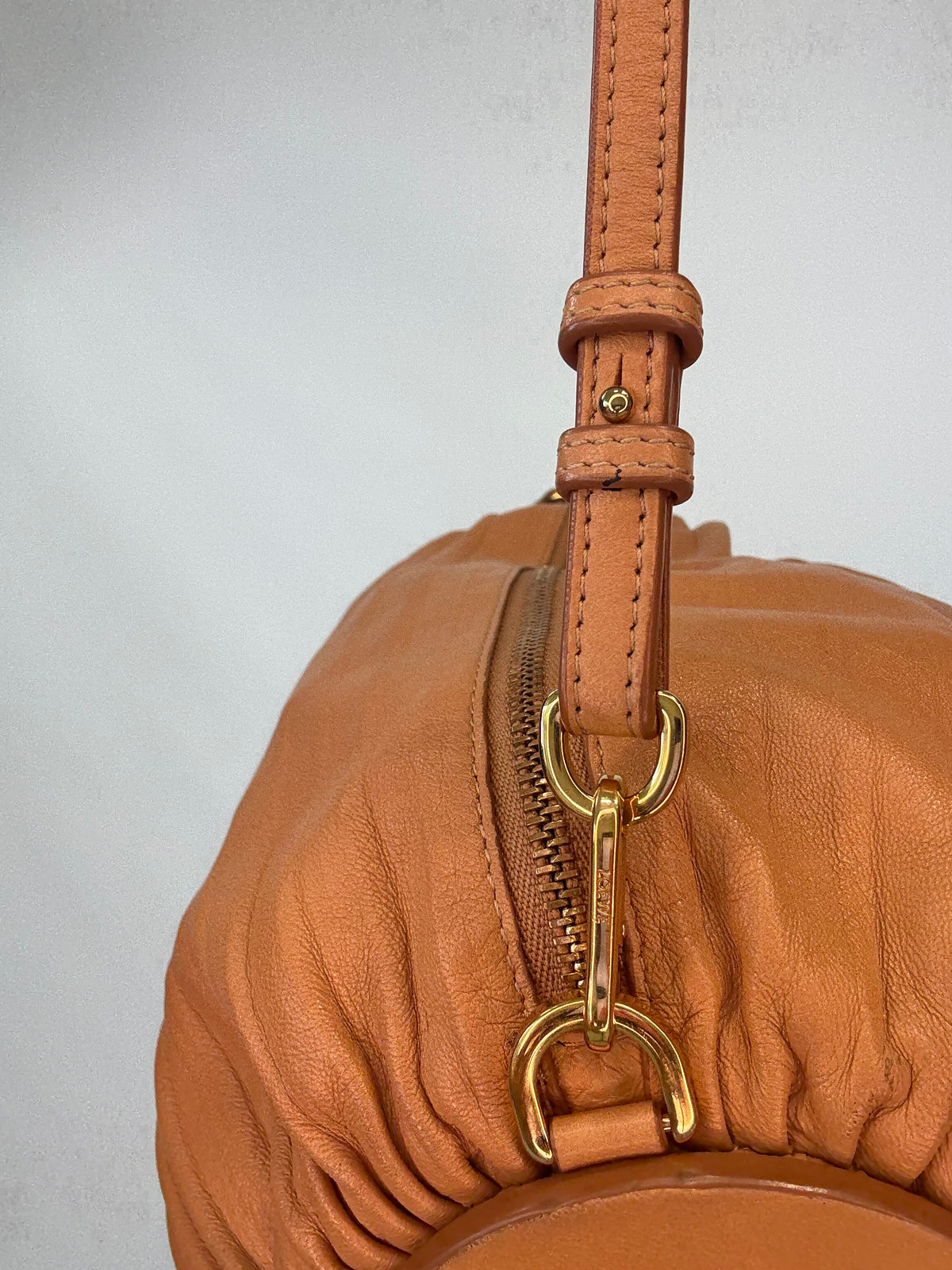 Loewe Women’s Cylinder Leather Bracelet Pouch — Caramel Tan.