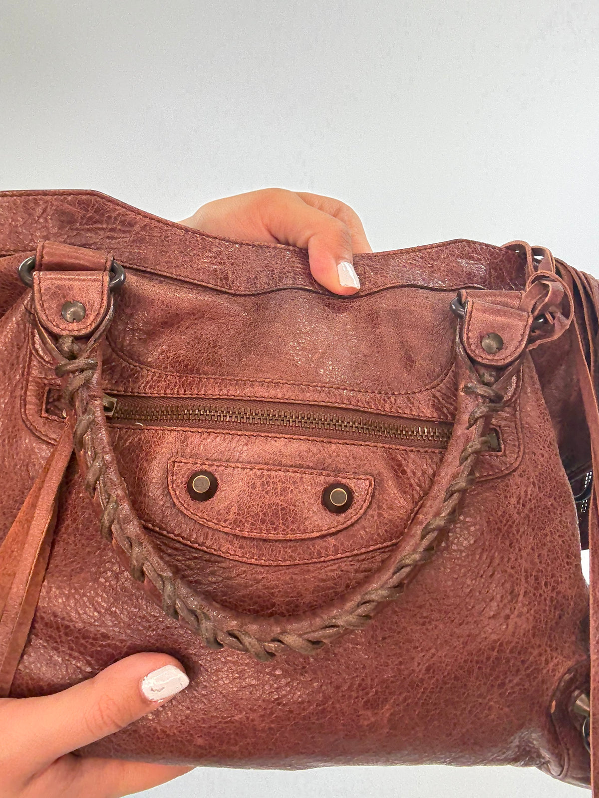 Balenciaga Classic City Leather Bag — Reddish Brown.