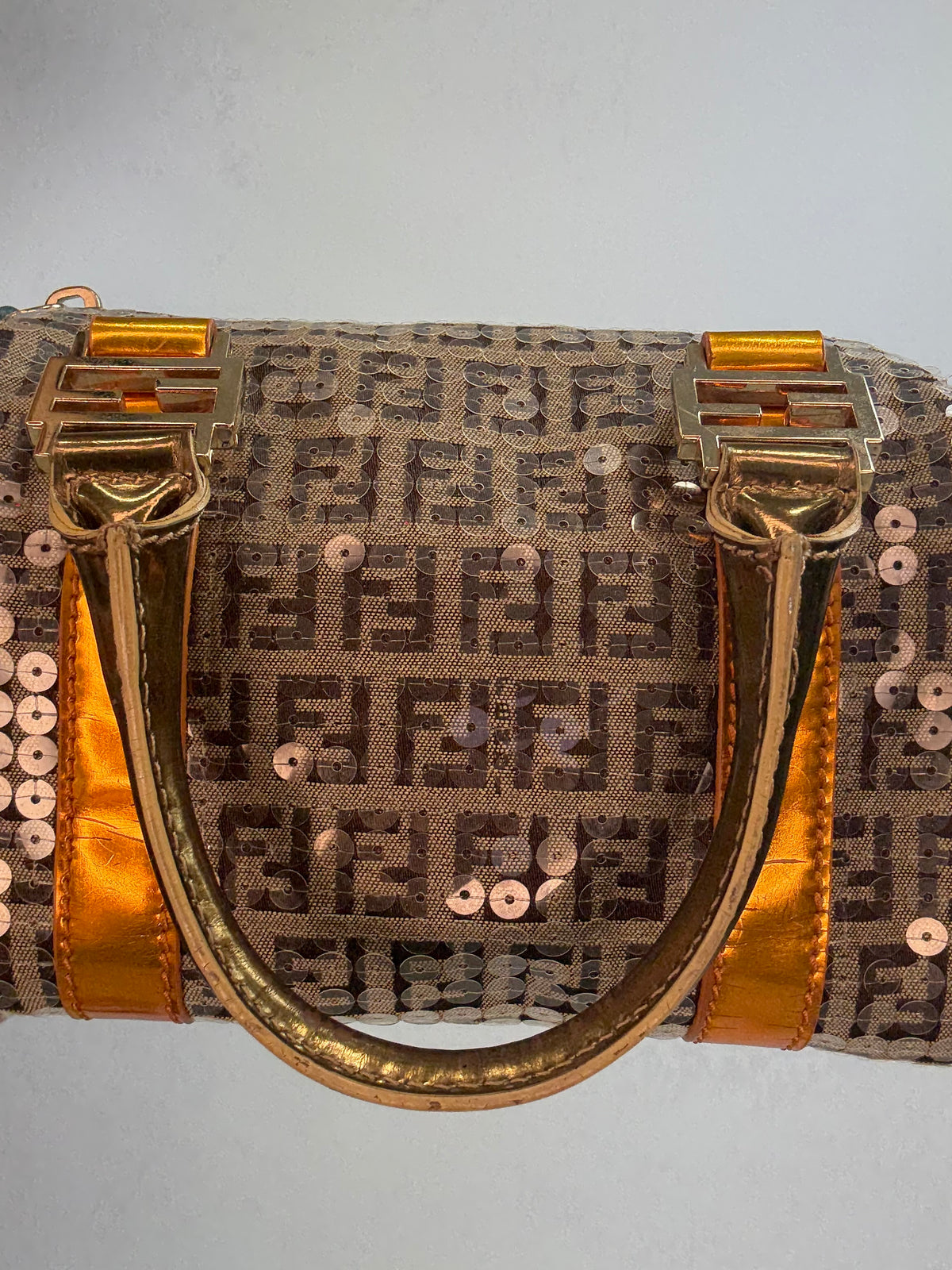 Fendi Zucchino Sequin Forever Boston Bag — Brown and Metallic Multicolor.
