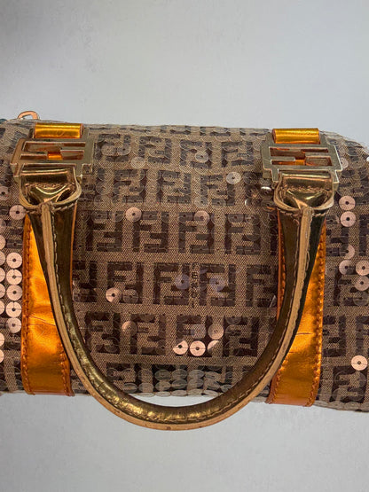 Fendi Zucchino Sequin Forever Boston Bag — Brown and Metallic Multicolor.