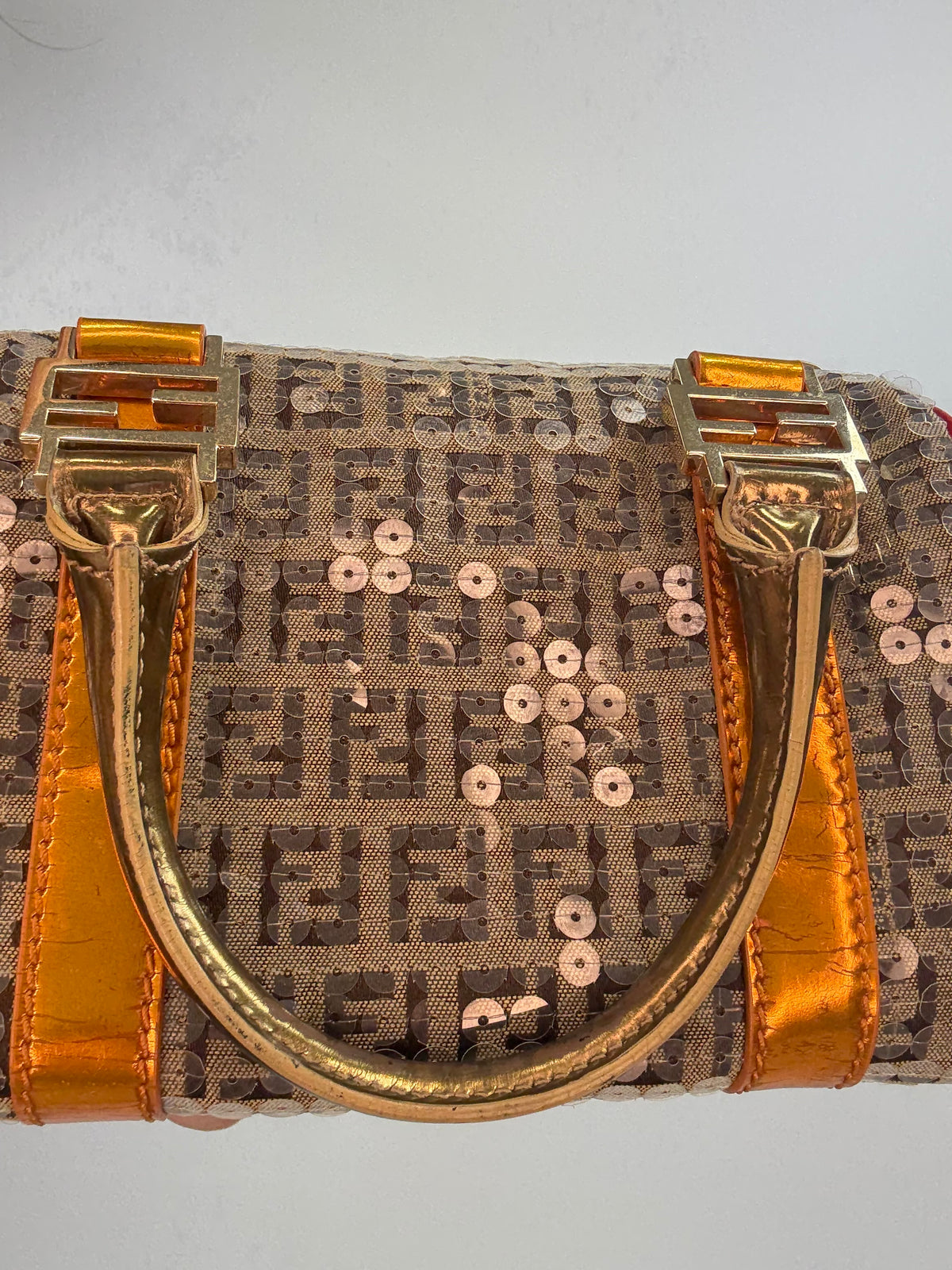 Fendi Zucchino Sequin Forever Boston Bag — Brown and Metallic Multicolor.