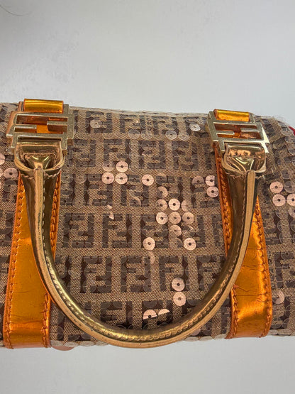 Fendi Zucchino Sequin Forever Boston Bag — Brown and Metallic Multicolor.