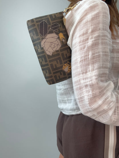 Fendi Zucca Rare  Spalmati Rose Ladybug Pochette Tabacco