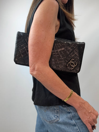 Chanel 2011 Grand Palais Sequin Embroidered Large Flap Clutch
