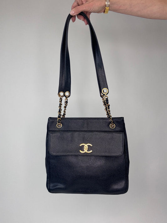Chanel Rare Cocomark Double Sided Tote Caviar Black