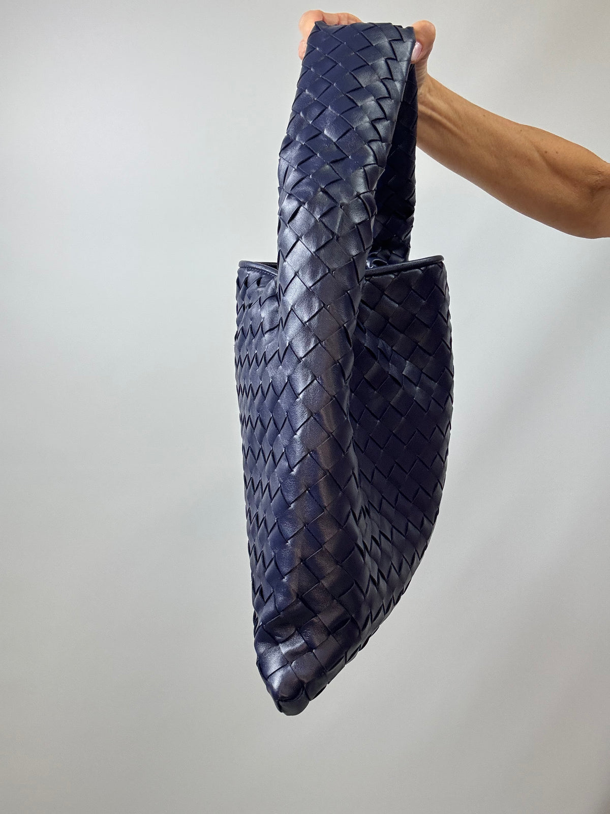 Bottega Veneta Small Hop Intrecciato Leather Bag — Deep Navy