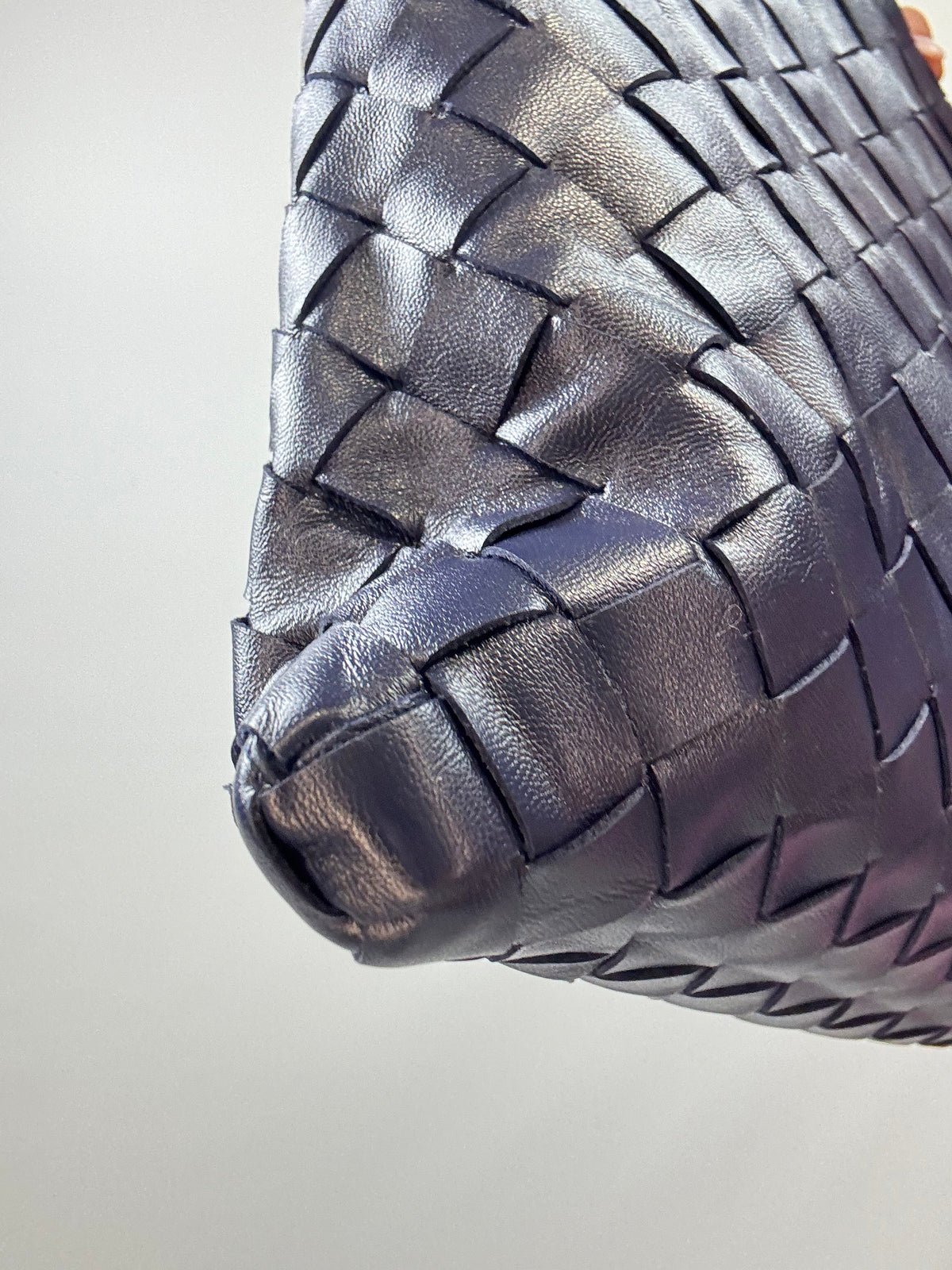 Bottega Veneta Small Hop Intrecciato Leather Bag — Deep Navy