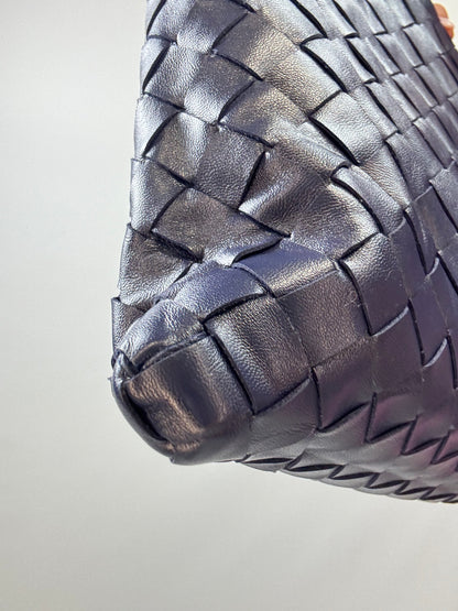Bottega Veneta Small Hop Intrecciato Leather Bag — Deep Navy