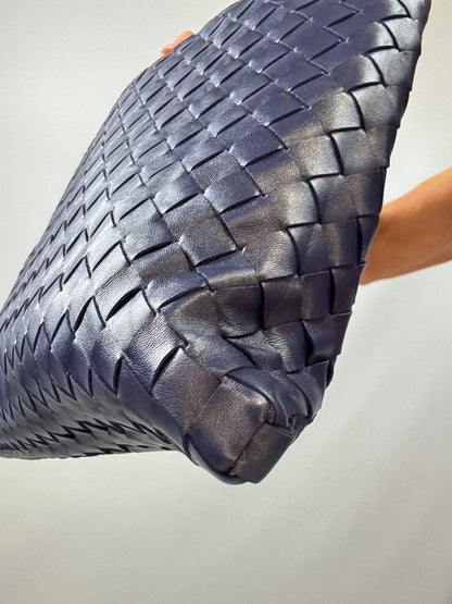 Bottega Veneta Small Hop Intrecciato Leather Bag — Deep Navy
