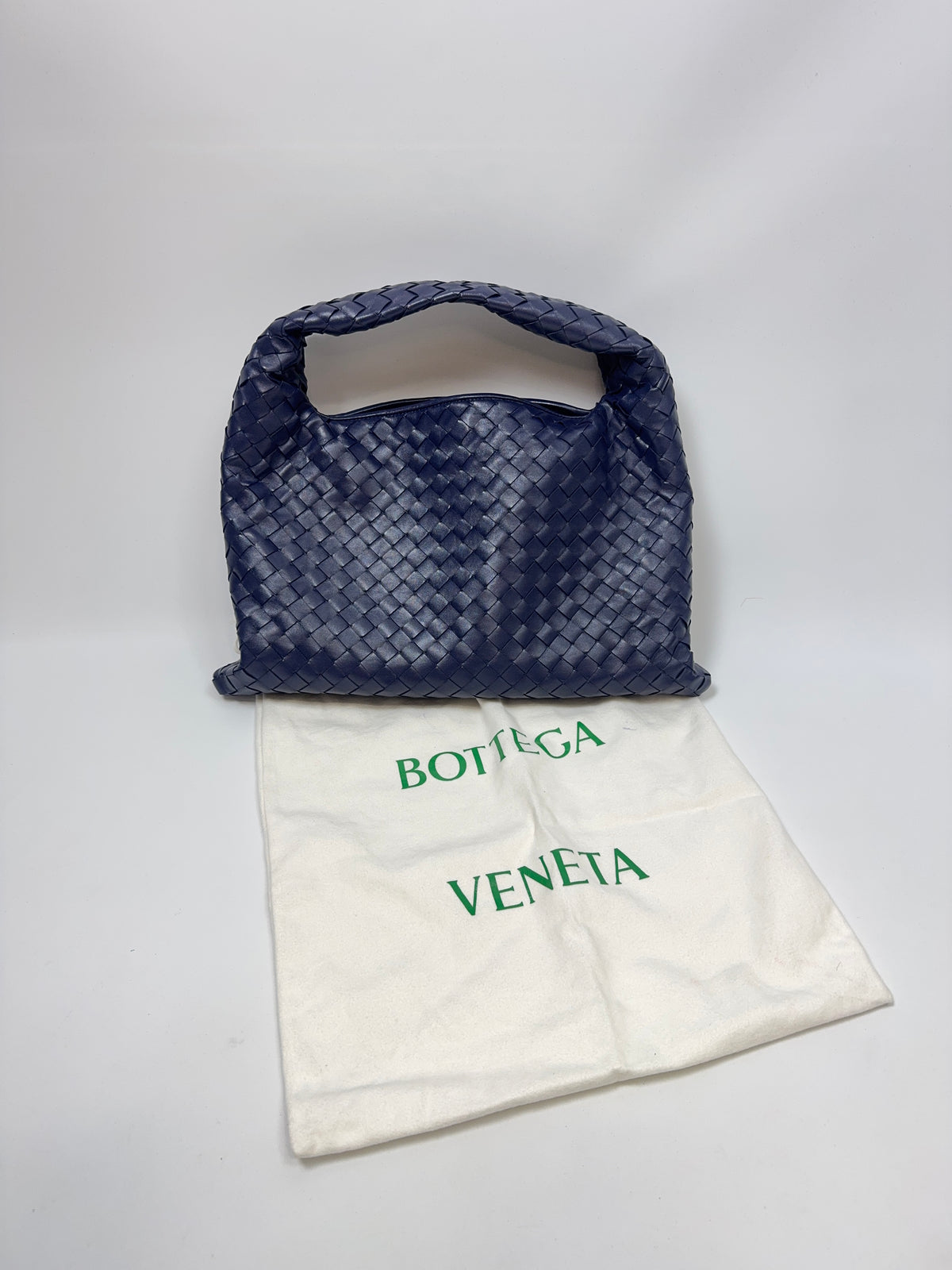 Bottega Veneta Small Hop Intrecciato Leather Bag — Deep Navy