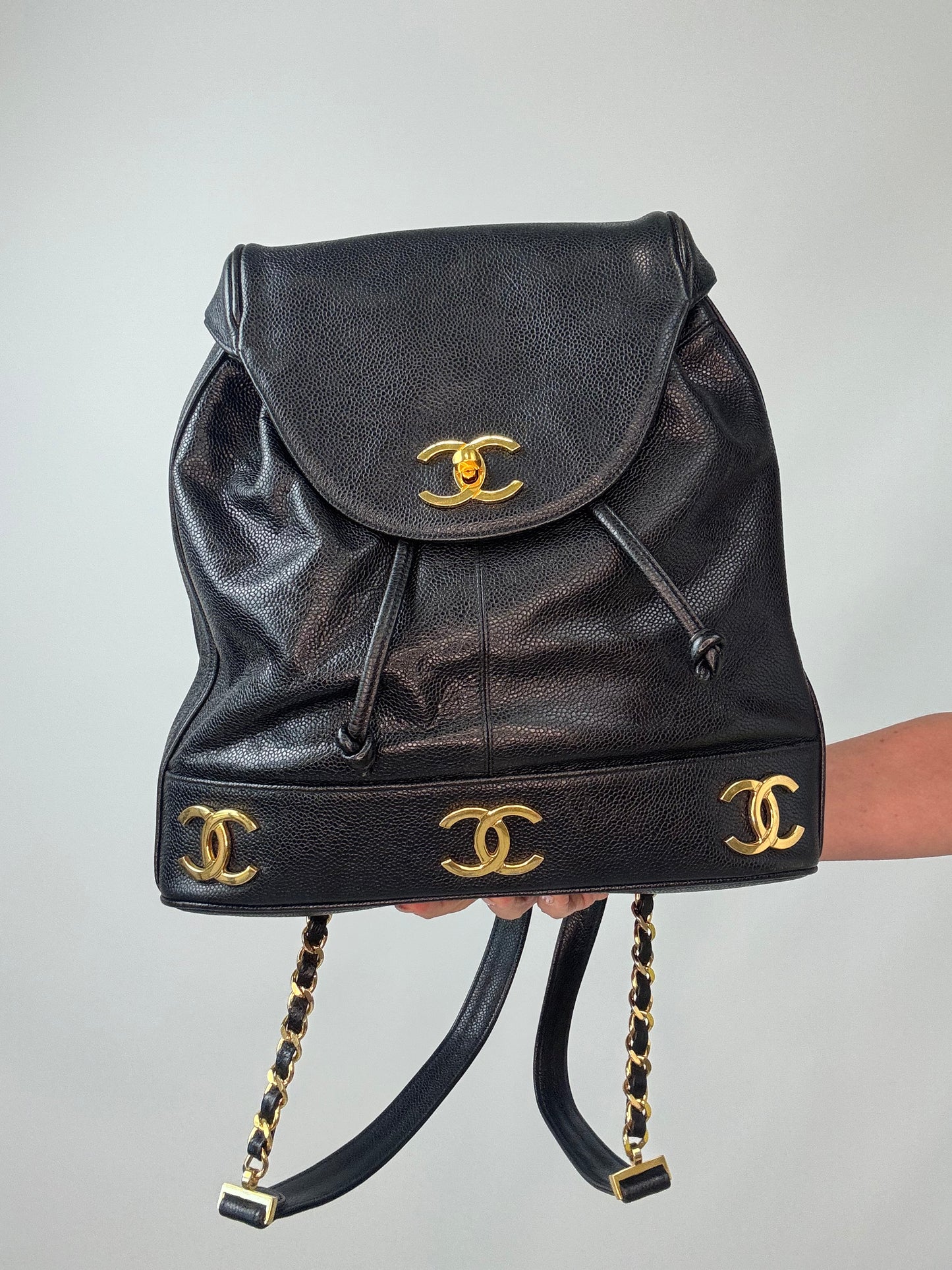 Chanel Vinatge Triple CC Caviar Backpack