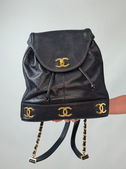 Chanel Vinatge Triple CC Caviar Backpack