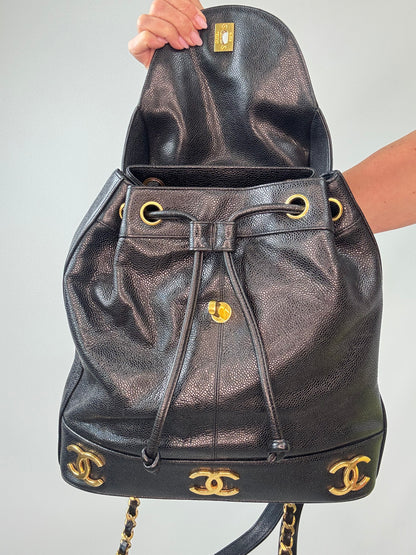 Chanel Vinatge Triple CC Caviar Backpack